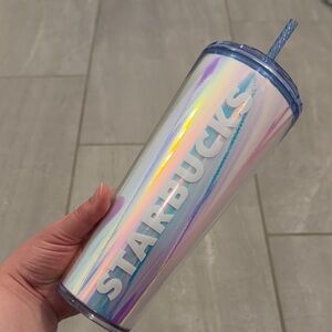 Starbucks Holographic Blue Tumbler with Straw